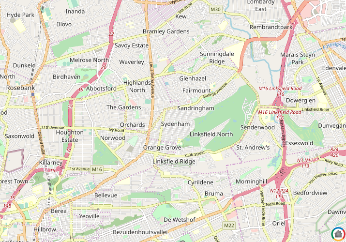Map location of Sydenham - JHB